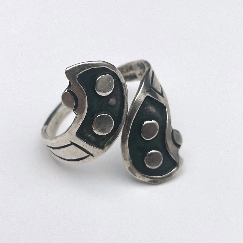 Vintage‎ Sterling Silver Taxco Ring Adjustable Unisex Signed MMA Eagle 3